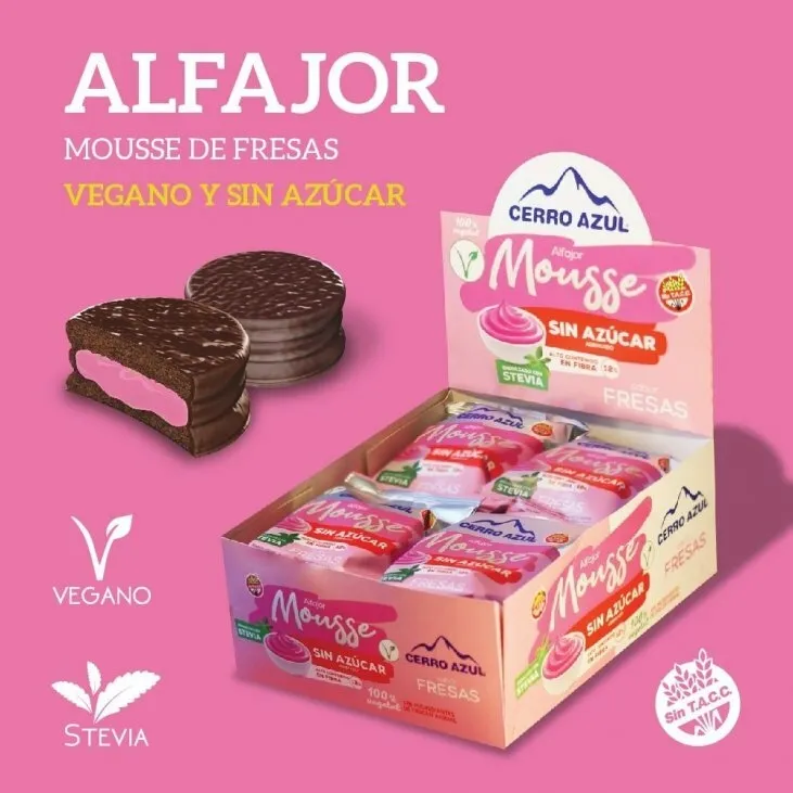 ALFAJOR DE FRESA SIN TACC  SIN AZUCAR CERRO AZUL
